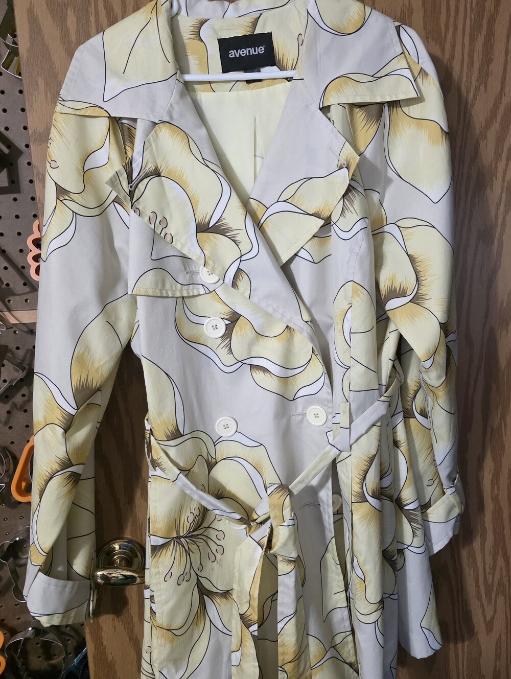 Avenue Yellow & Cream Floral Trench Coat